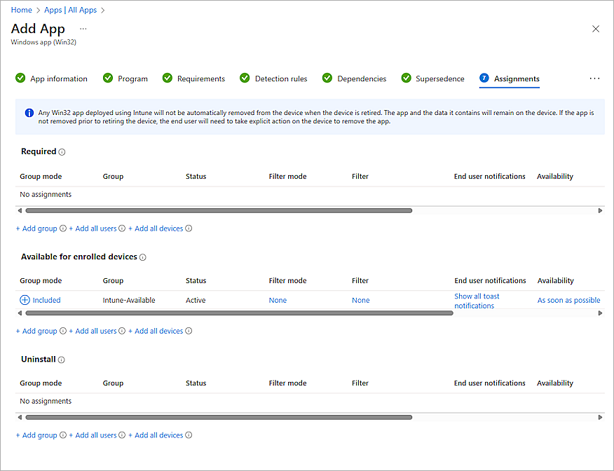 Screenshot of the Assignments page